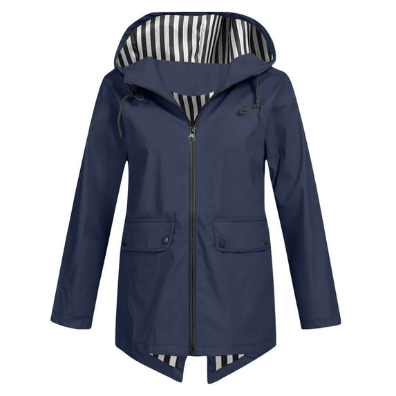 Caywon Women's Casual Top Outdoor Jacket Zippered Pocket Waterproof Hooded Jacket for Outdoor Activities and Daily Casual Wear