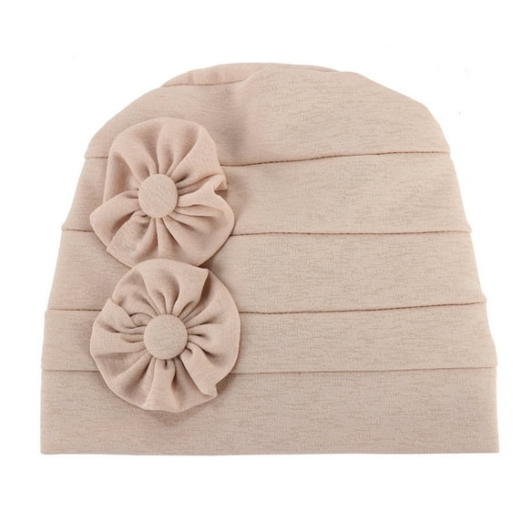 Caywon Women's Beading India Headscarf Muslim Trendy Solid Color Ruffle All Packaged Spring Summer Hat Beanie Wrap Cap(Beige,One Size)