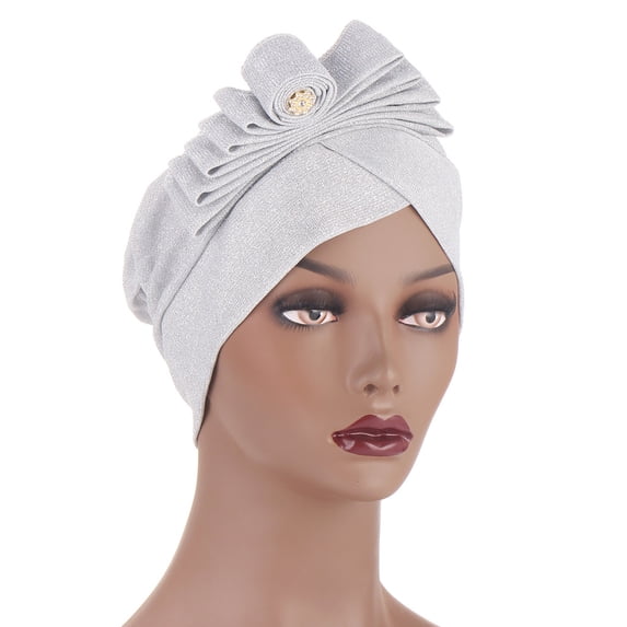 Caywon Women's Beading India Headscarf Muslim Trendy Solid Color Ruffle All Packaged Spring Summer Hat Beanie Wrap Cap(White,One Size)