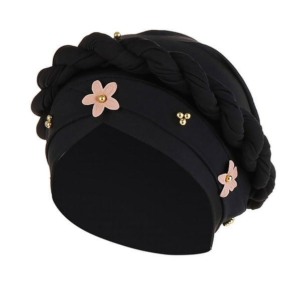 Caywon Women's Satin Headscarves Spring summer Flower pattern embroidery Microfiber Breathable Fashionable and elegant style Headbands(Black,Free Size)