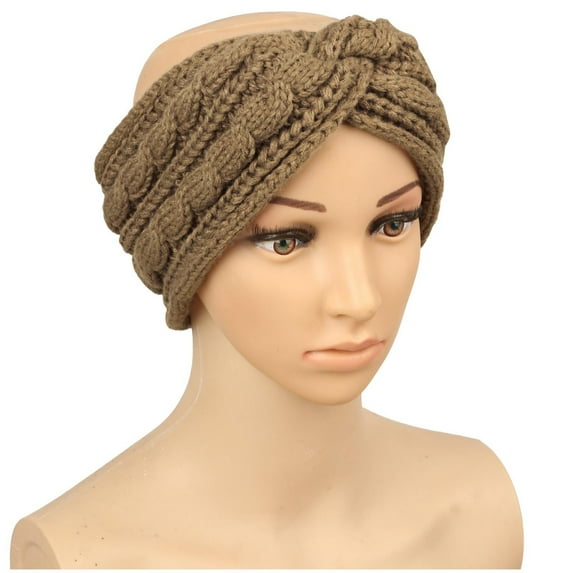 Caywon Women's Clearance Solid Color Head Fashion Keep Warm Winter Foldable Women Knit Ladies Thick Headwraps Fashion Headband(Khaki,Free Size)