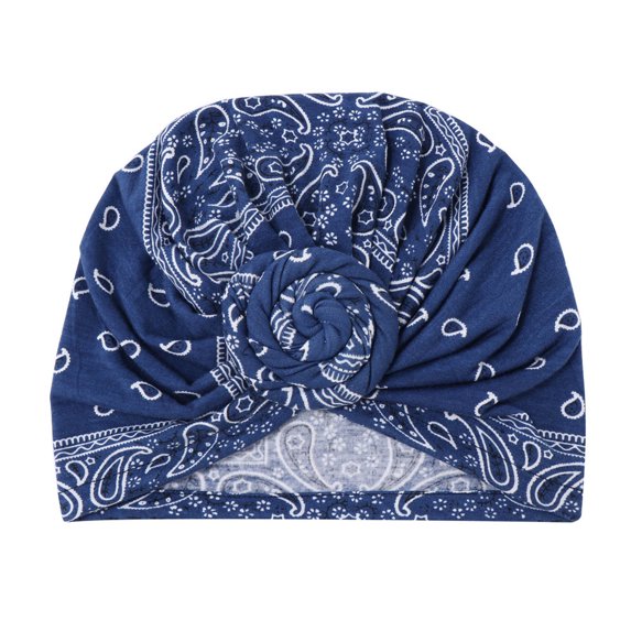 Caywon Women's Trendy Floral Print Head Wrap Muslim lightweight Breathable Ruffle All Packaged Spring Summer Headscarf(Navy,Free Size)