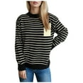thumbnail image 1 of Caywon Women's Color-Block Sweater Striped Round Neck Long Sleeve Lantern Sleeve Pullover Sweater Top Trendy Lantern Sleeves Striped Pattern​, 1 of 5
