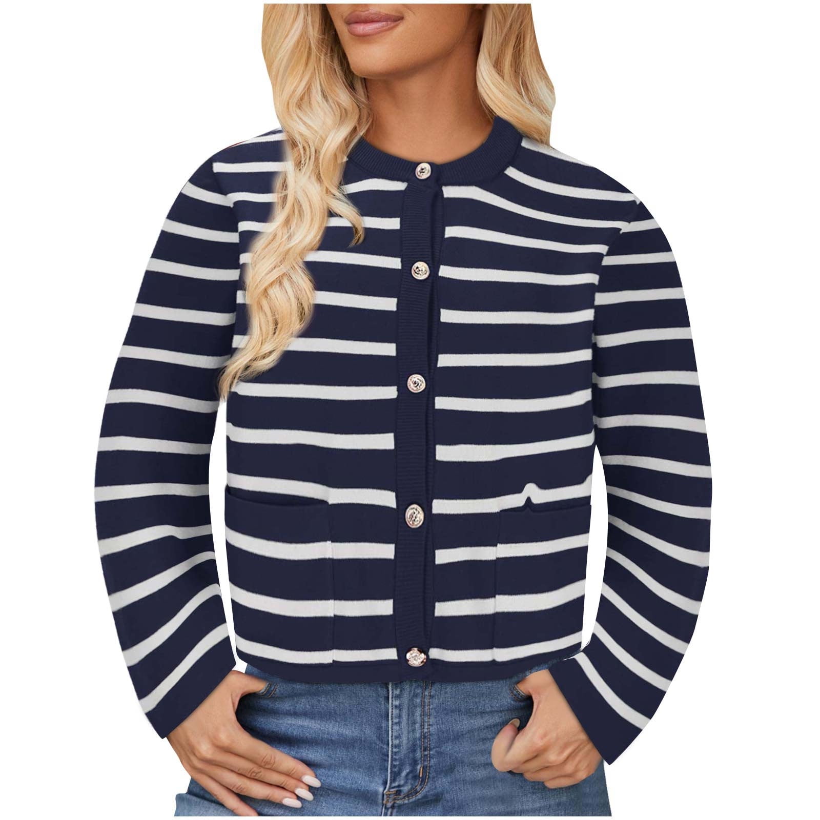 Striped Round Neck Long Sleeve Sweater