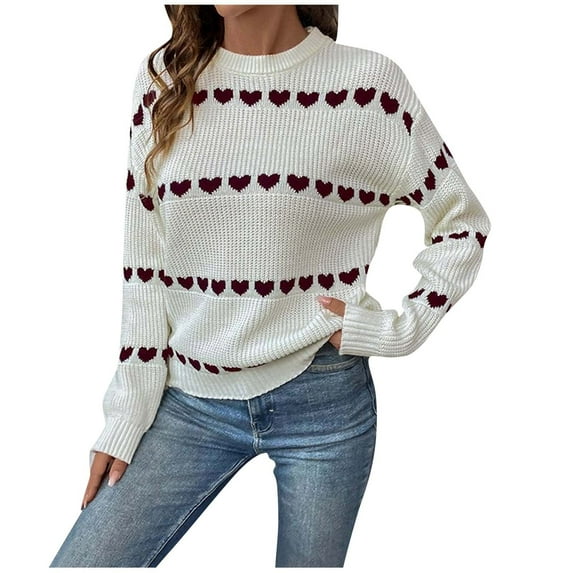 Caywon Women's Color-Block Sweater Striped Round Neck Long Sleeve Lantern Sleeve Pullover Sweater Top Trendy Lantern Sleeves Striped Pattern