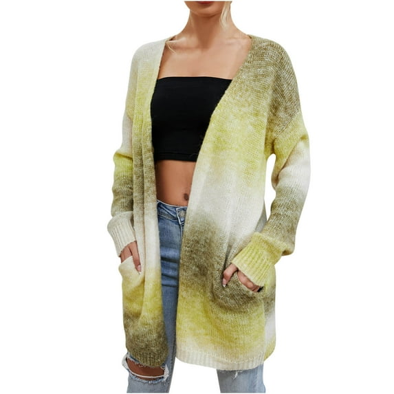 Caywon Women's Colorful Long-Sleeve Knit Shirt Loose Sweater Cardigan Coat Soft Knit Fabric Comfortable Fit Suitable for Daily Wear Office