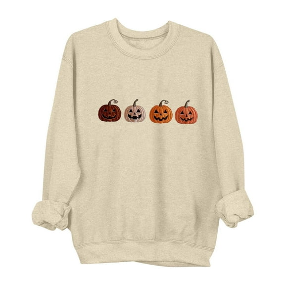 Caywon Women's Crew Neck Halloween Print Long Sleeve Sweatshirt No Hood Soft Comfortable Fabric Daily Wear Easy To Match for Halloween Season Casual Fashion Apparel​
