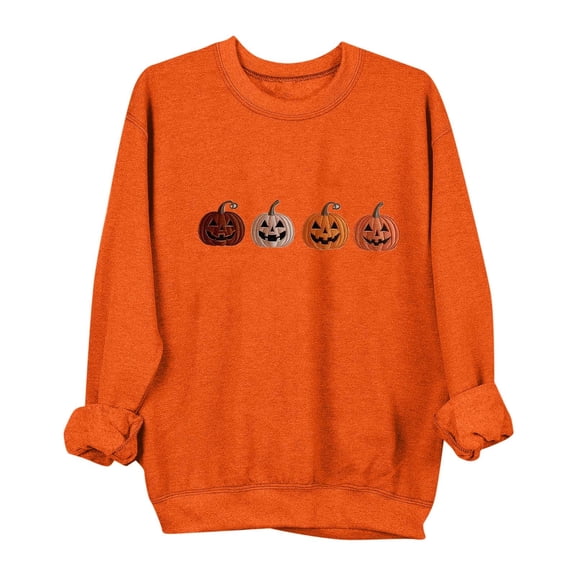 Caywon Women's Crew Neck Halloween Print Long Sleeve Sweatshirt No Hood Soft Comfortable Fabric Daily Wear Easy To Match for Halloween Season Casual Fashion Apparel​