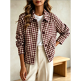 thumbnail image 1 of Caywon Women's Cropped Plaid Button-Up Jacket with Drop Shoulder and Side Pockets, Loose Cut Casual Outwear for Spring and Fall Vacation Travel, 1 of 7