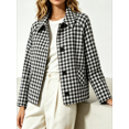thumbnail image 1 of Caywon Women's Cropped Plaid Button-Up Jacket with Drop Shoulder and Side Pockets, Loose Cut Casual Outwear for Spring and Fall Vacation Travel, 1 of 7