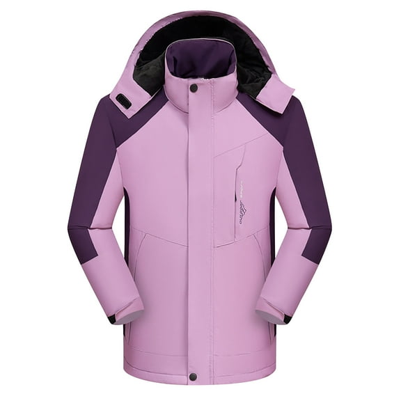 Caywon Women's Detachable Hood Waterproof Windproof Thickened 3-in-1 Jacket Outdoor Sports Warm Coat Long-Sleeve Hooded Casual Coat Jacket