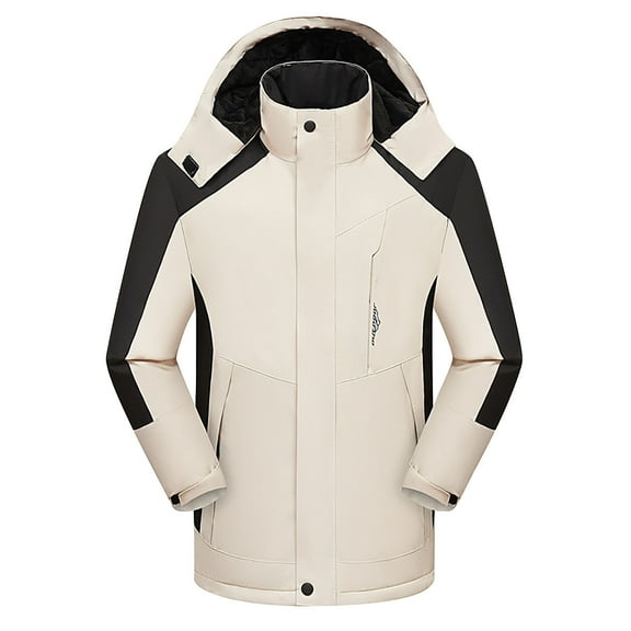 Caywon Women's Detachable Hood Waterproof Windproof Thickened 3-in-1 Jacket Outdoor Sports Warm Coat Long-Sleeve Hooded Casual Coat Jacket