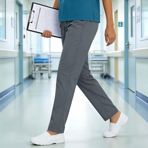 Caywon Women's Drawstring Waist Straight Leg Scrub Pants with Functional Side Pockets, Stretchable Clinical Work Trousers for Nurse Caregiver Uniform Everyday Outfit