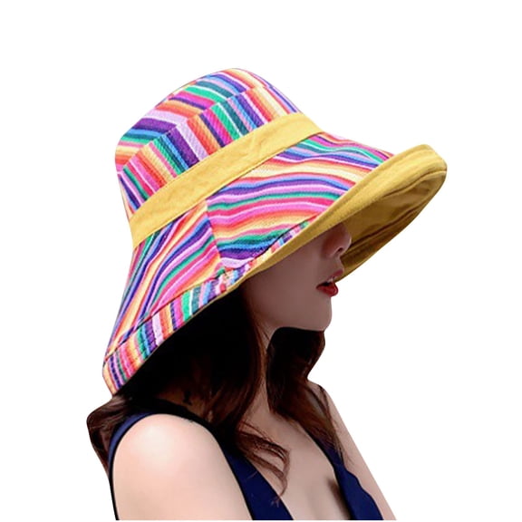 Caywon Women's Ethnic Style Reversible Cuffed Sunshade Casual Fisherman Hat Outdoor Daily Wear Breathable UV Protection Bucket Hat Versatile Design