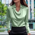 thumbnail image 1 of Caywon Women's Fall Winter Solid Color Satin Blouse Draped V-Neck Long Sleeve Silky Top Elegant Loose Fit Shirt for Work Party Evening Wear, 1 of 5