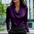 thumbnail image 1 of Caywon Women's Fall Winter Solid Color Satin Blouse Draped V-Neck Long Sleeve Silky Top Elegant Loose Fit Shirt for Work Party Evening Wear, 1 of 5