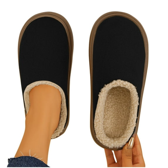Caywon Women's Fashion Casual Winter Closed-Toe Mouth Mule Slippers Velvet Warm Fleece-Lined Cotton Slippers Soft Upper for Cozy Winter Indoor Daily Wear