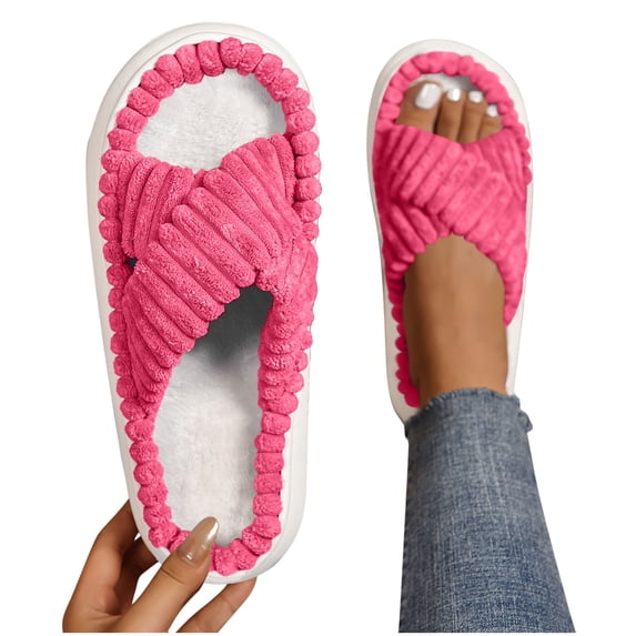Caywon Women's Fashion Casual Winter Cross Strap Home Cotton Flat Slippers Soft Cross Strap Design for Comfortable Winter Indoor Relaxation