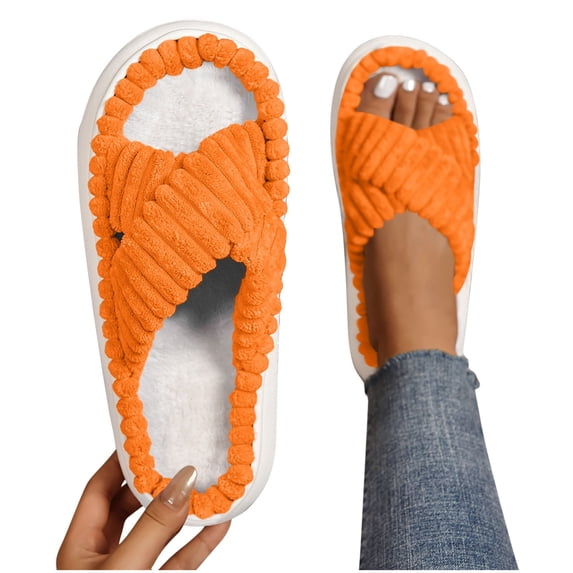 Caywon Women's Fashion Casual Winter Cross Strap Home Cotton Flat Slippers Soft Cross Strap Design for Comfortable Winter Indoor Relaxation