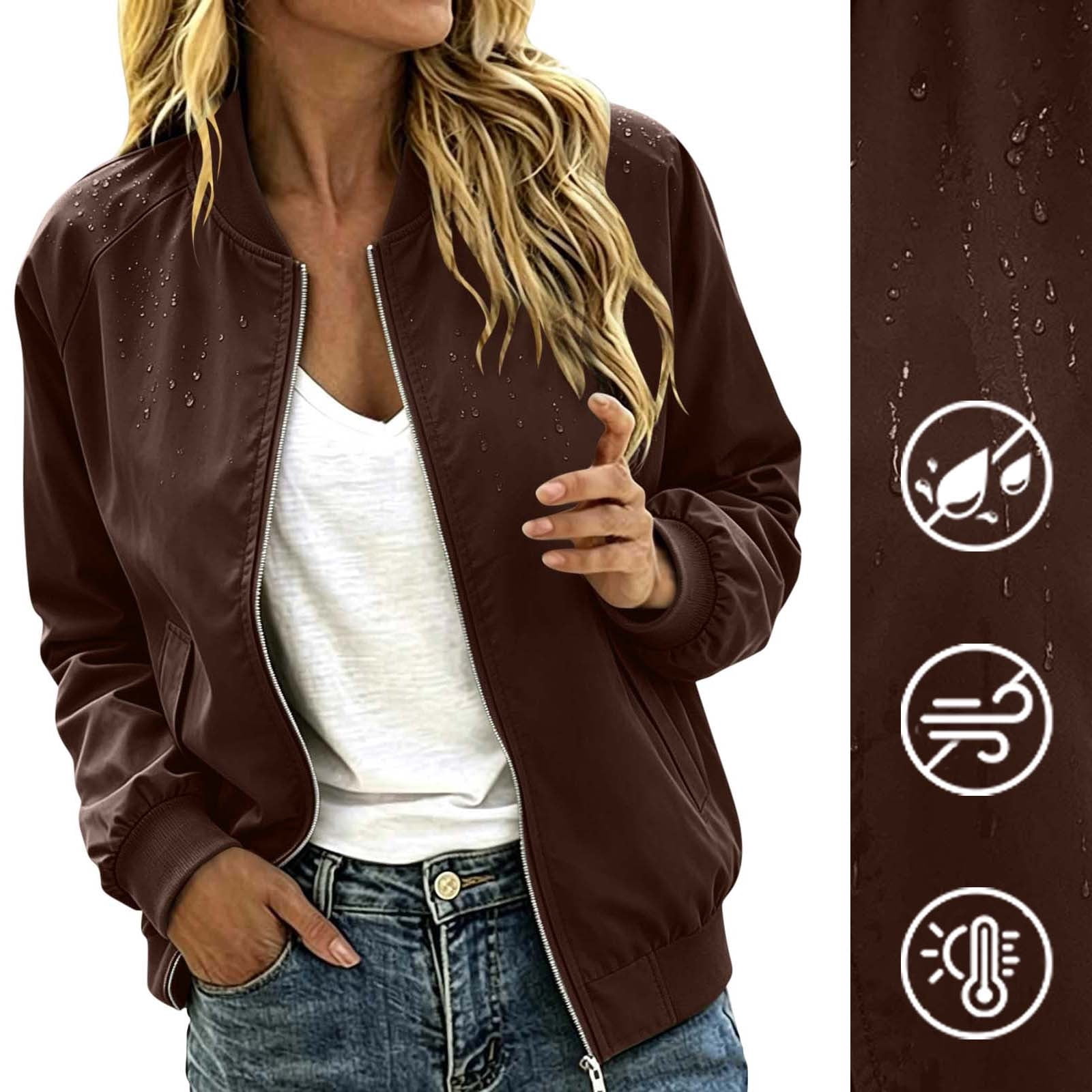 Caywon Women's Fashion Jackets, Bomber Stand Collar Zip Front Water ...