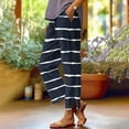 thumbnail image 1 of Caywon Women's Fashion Printed Linen-Like Pants Elastic Waist Casual Trousers with Pockets Button Decorated Split Cuffs Straight Leg Loose Full-Length Pants for Daily Wear, 1 of 5