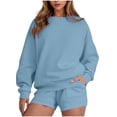 thumbnail image 1 of Caywon Women's Fashion Sweatshirt Set Round Neck Long Sleeve Solid Color Casual Top Shorts Set with Trendy Round Neck Top Shorts for Casual Wear or Light Exercise at Home, 1 of 7