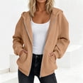 thumbnail image 1 of Caywon Women's Full-Zip Hoodie Sweatshirt, Relaxed Fit Long Sleeve Hooded Top with Kangaroo Pockets, Solid Color Casual Athletic Jacket for Workout, Lounge & Daily Wear, 1 of 7