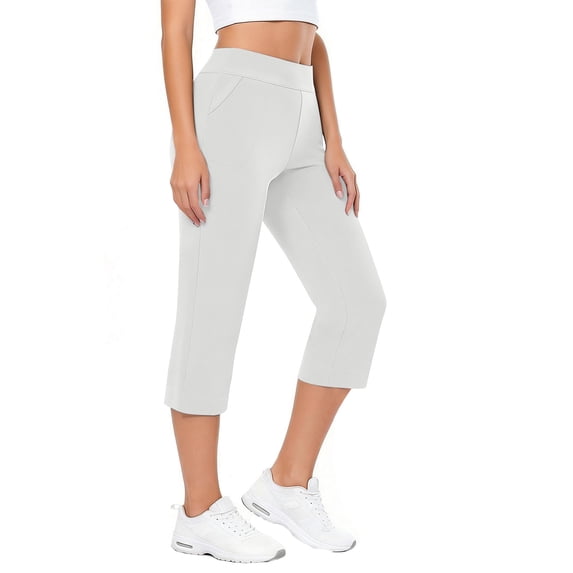 Caywon Women's High Waist Capri Pants, Side Pockets Stretch Yoga Leggings, Slim Fit Crop Bottoms with Spandex for Summer Workout, Vacation Travel, and Casual Daily Wear