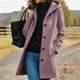 thumbnail image 1 of Caywon Women's Hooded Button Front Coat, Long Sleeve Casual Outerwear Jacket with Pockets, Relaxed Fit Everyday Fall Layering Coat, 1 of 6