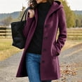 thumbnail image 1 of Caywon Women's Hooded Button Front Coat, Long Sleeve Casual Outerwear Jacket with Pockets, Relaxed Fit Everyday Fall Layering Coat, 1 of 6