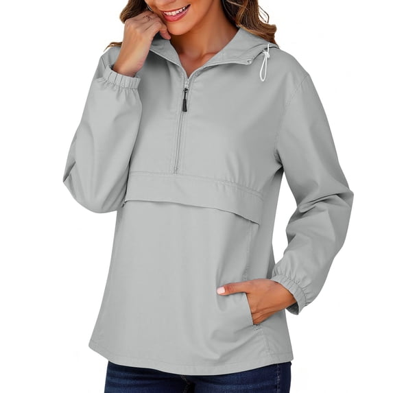 Caywon Women's Hooded Half-Zip Lightweight Outdoor Sports Waterproof Jacket Top Suitable for Outdoor Activities Breathable Material Half-Zip Design