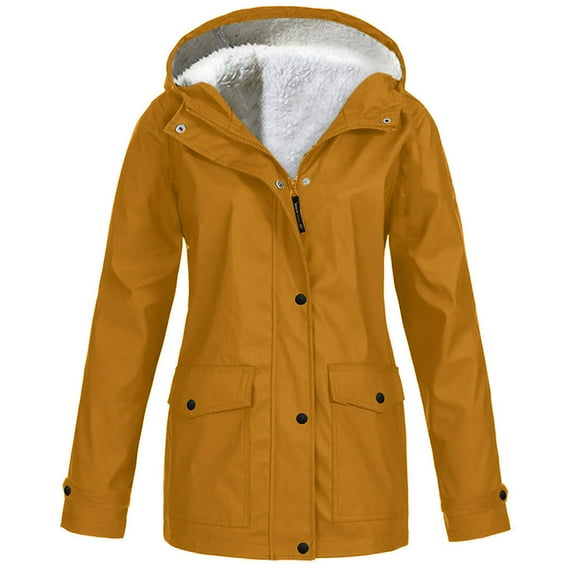 Caywon Women's Hooded Waterproof Outdoor Sports Jacket Without Drawstring Suitable for Outdoor Sports in Cold Days Warm Windbreaker Long Coat