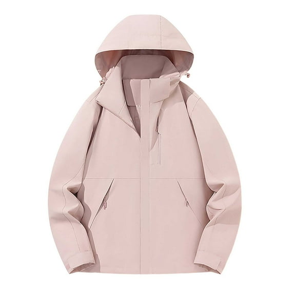 Caywon Women's Jacket Loose Solid Color Waterproof Single-Layer Outdoor Mountaineering Jacket Long-Sleeve Hooded Top Outerwear Breathable for Comfortable Hiking