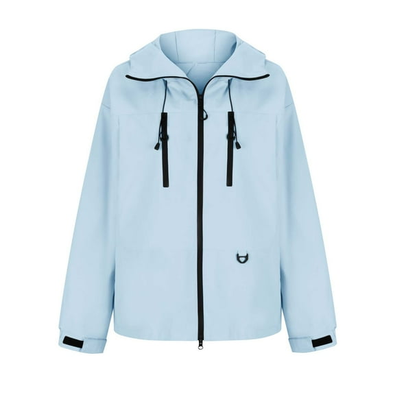 Caywon Women's Jacket Loose Solid Color Waterproof Single-Layer Outdoor Mountaineering Jacket Long-Sleeve Hooded Top Outerwear Breathable for Comfortable Hiking