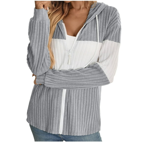 Caywon Women's Long Sleeve Hooded Solid Color Hooded Sweatshirt Loose Version With Zipper Soft Warm Fabric Daily Wear Suitable for Cold Days Casual Hooded Apparel