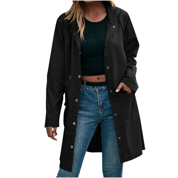 Caywon Women's Long-Sleeve Hooded Water-Proof Windproof Jacket with Snap and Pockets Daily Outdoor Jacket Long-Sleeve Hooded Casual Jacket Practical for Daily Wear