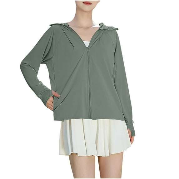 Caywon Women's Long Sleeve Round Neck Solid Color Casual Sun Protection Top Long Sleeve Casual Coat for Outdoor Sports Travel Army Green1# Free Size