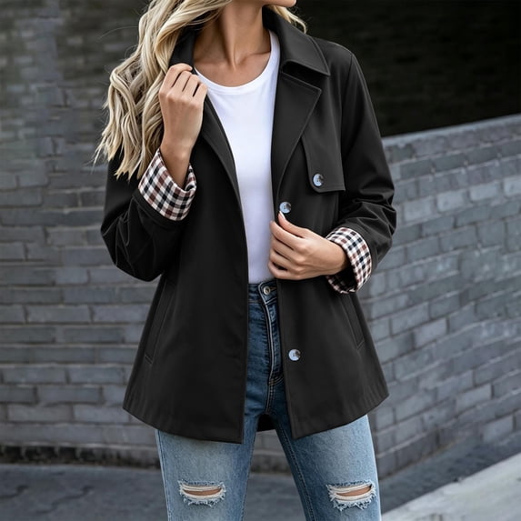 Caywon Women's Outerwear Jackets, Collared Button Front with Plaid Lining and Pockets, Lightweight Windbreaker for Fall and Spring Daily Wear