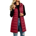 thumbnail image 1 of Caywon Women's Outerwear Vests, Hooded Quilted Longline Sleeveless Padded Zip Front with Pockets, Warm Lightweight Winter Casual Daily Wear for Women, 1 of 8