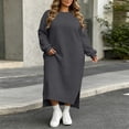 Slit Microchanels Caywon Women's Plus Size Maxi Dress Long Sleeve Crew Neck Loose Fit ...