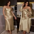 thumbnail image 1 of Caywon Women's Plus Size Satin-Like Solid Color Homewear Set 2-Piece Nightgown Robe Silky Comfortable Sleepwear for Home Relaxation, 1 of 5