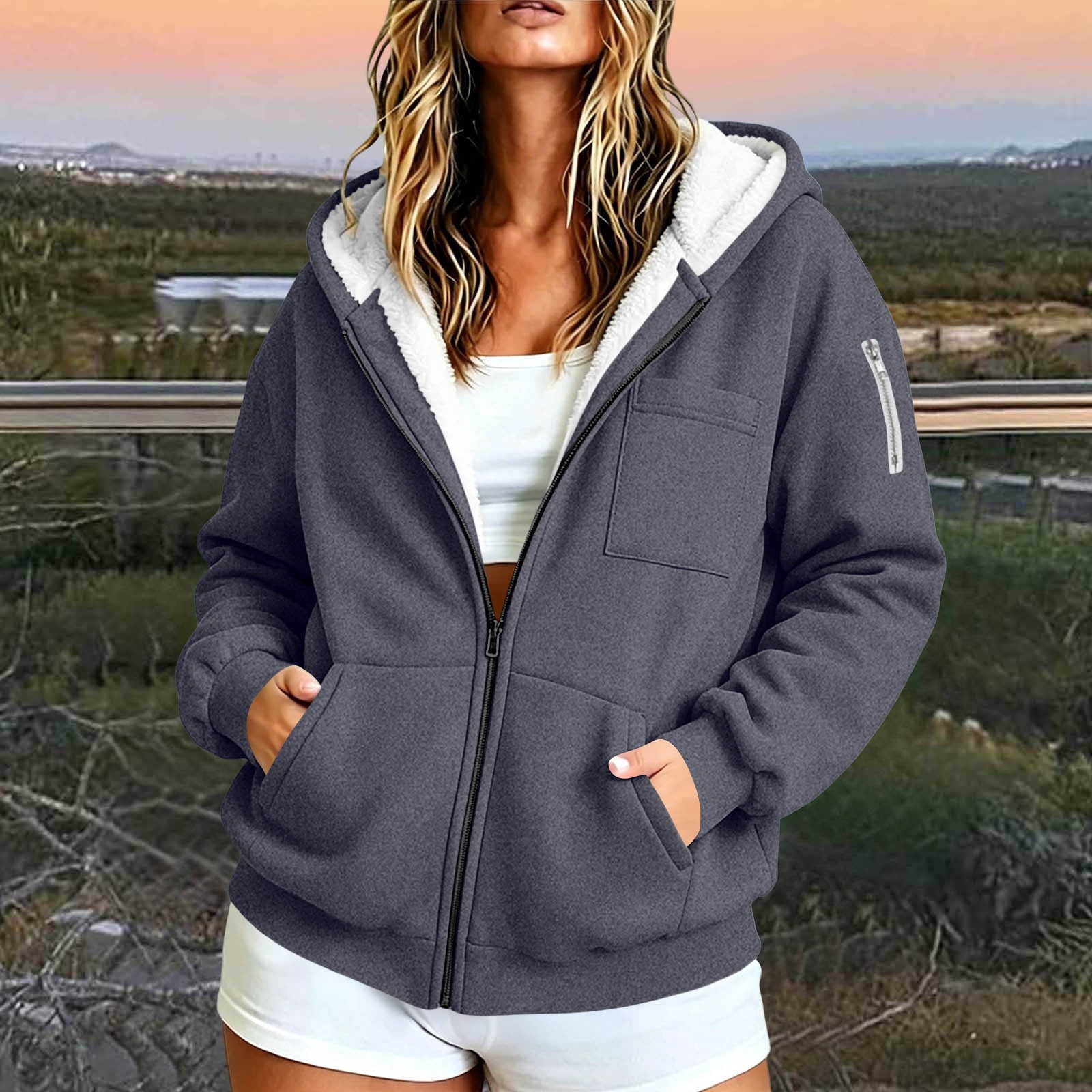 Caywon Women's Plus Size Zip Up Hoodie Long Sleeve Hooded Sweatshirt ...