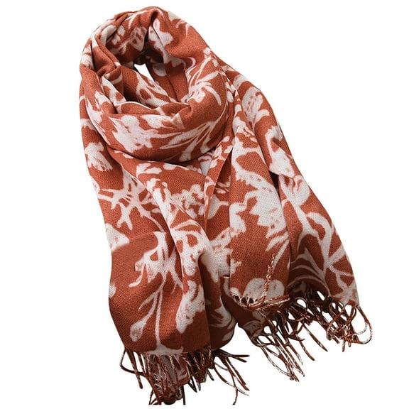 Caywon Women's Printed Winter Scarf Warm Thick Wool Tassel Trim Long Wraparound Shawl Friendly Soft Yarn Plaid Pattern Fashion Accessory