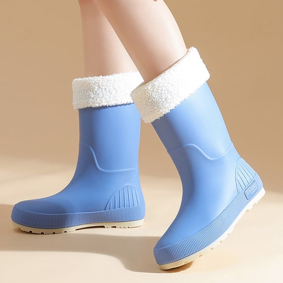 Caywon Women's Removable Lined Waterproof Comfortable Height-Increasing Heeled Mid-Calf Rain Boots Shoes For Fall And Winter.