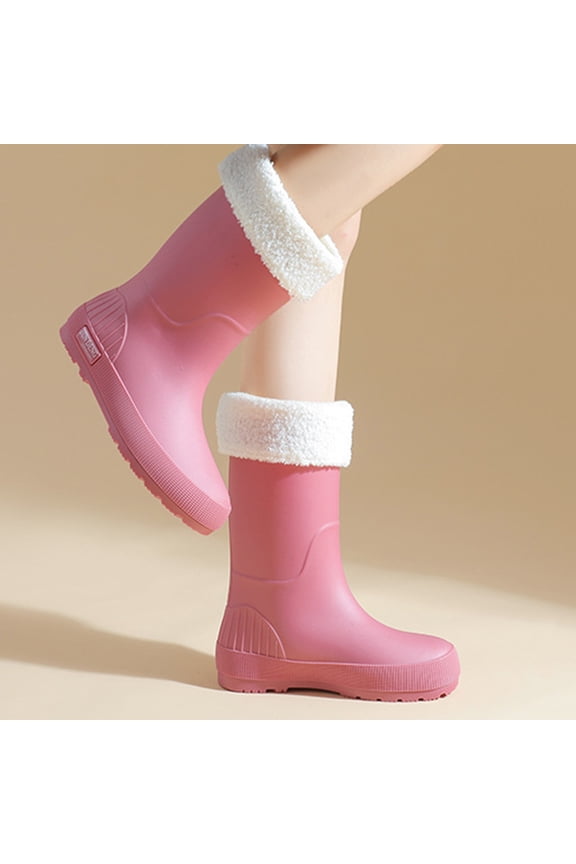 Women's Removable Lined Waterproof Comfortable Height-Increasing Heeled Mid-Calf Rain Boots Shoes For Fall And Winter.