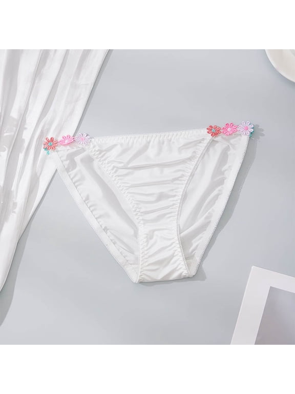 Women's Satin Bikini Panties with Floral Applique Detail, Low Rise Stretch Underwear for Comfortable Daily Wear