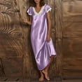 thumbnail image 1 of Caywon Women's Satin Long Nightgown Lace V-Neck Short Sleeve Sleep Dress Soft Floor-Length Sleepwear for Bedroom Wedding Night Homewear, 1 of 5