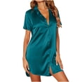 thumbnail image 1 of Caywon Women's Satin Sleep Robe Button Front Short Sleeve Lapel Collar Soft Breathable Loose Loungewear Nightgown Casual Home Sleep Dress for Women, 1 of 7