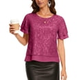 thumbnail image 1 of Caywon Women's Sequin Embellished Crew Neck Tank Top Short Sleeves Shiny Glittery Trendy Stylish Top for Party Date Daily Casual Streetwear, 1 of 9