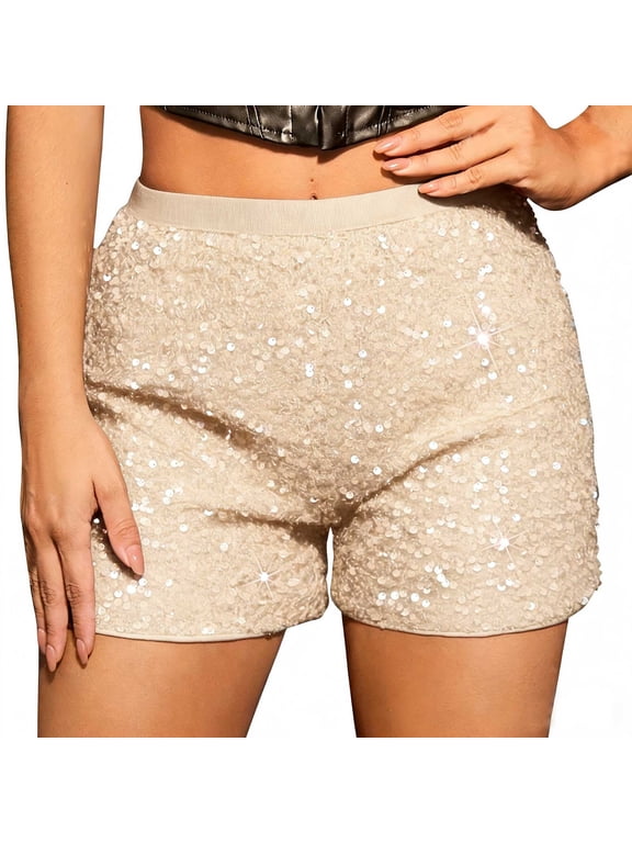 Women's Shorts Sequin High Waist Elastic Stretch Sparkly Party Clubwear for Summer Dance Night Out